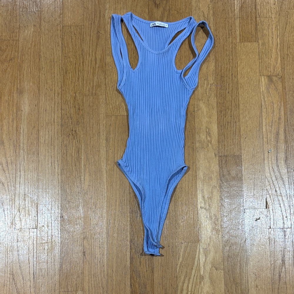 Zara Periwinkle Ribbed Racerback Bodysuit
